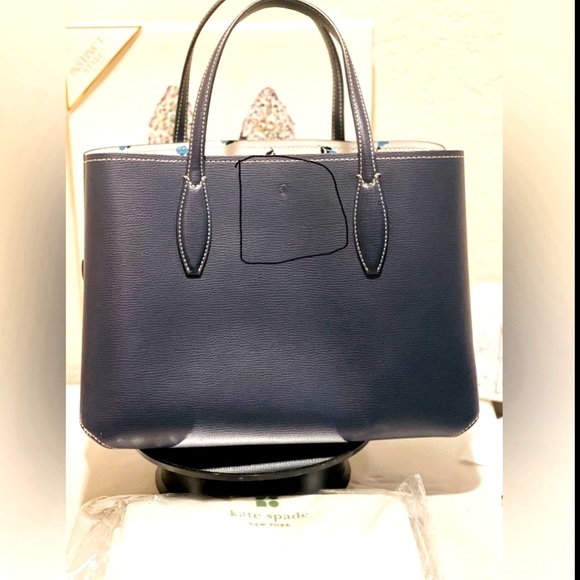 KATE SPADE ♠️ 4pcs TOP HANDLE NAVY TOTE, POUCH, CROSSBODY STRAP, CARD CASE. 💙🤍 - Picture 14 of 16